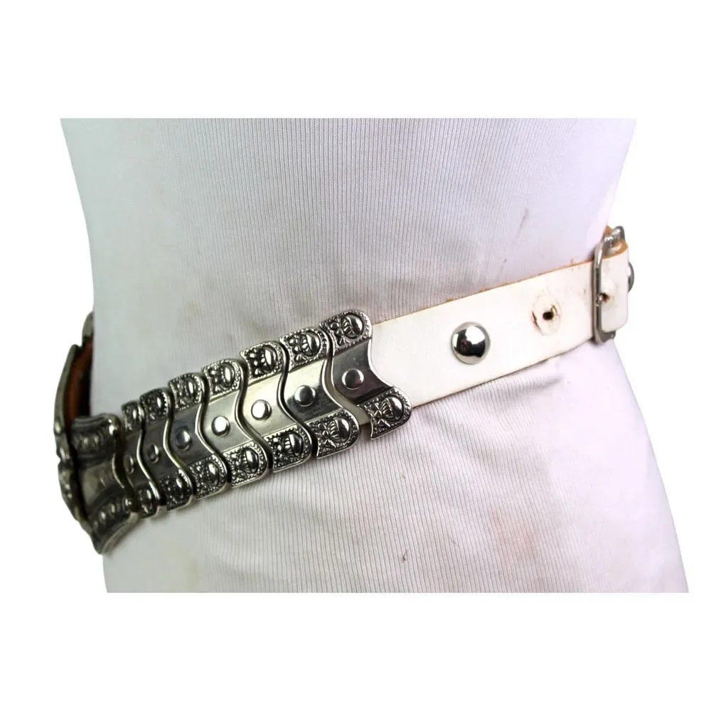 EMBELLISHED WHITE REAL LEATHER METAL 1 1/8